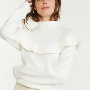 Ann Taylor Cream Ruffle Mock Neck Sweater M